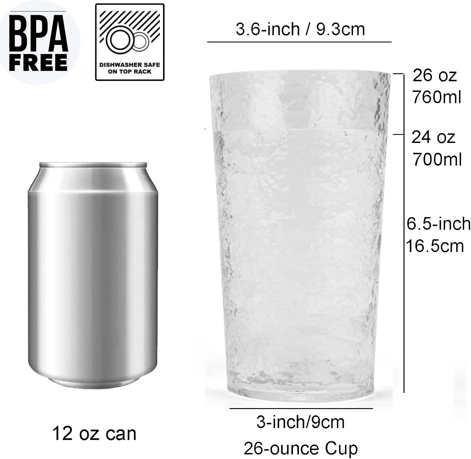 KX-WARE 26-ounce Acrylic Water Glasses Plastic Tumbler Larger Drinking Glasses, set of 8 Clear - Image 2