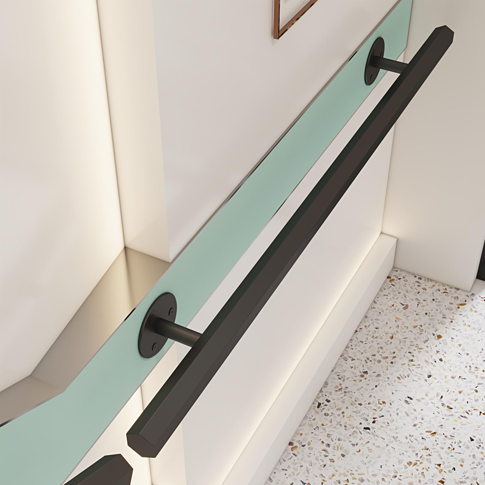 80cm Heavy Duty Metal Wrought Iron Stair Railing for Indoor Staircase, Hexagon Wall Handrail Can be Installed Wood Concrete Brick Wall(Black,80cm/2.6 ft)