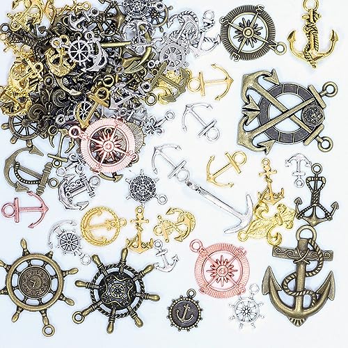 stino 100 G Anchor Compass Wheel Vintage Antique Metal Charms for Jewelry Making...