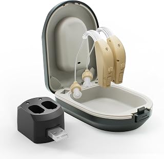 Hearing Aids for Seniors Rechargeable JUANGU Invisible Behind The Ear Design with 20H Battery DSP Noise Reduction OTC Hearing Aids for Mild to Moderate Hearing Loss Easy Volume Control Not Amplifiers (B)