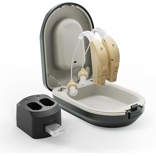 Hearing Aids for Seniors Rechargeable JUANGU Invisible Behind The Ear Design with 20H Battery DSP Noise Reduction OTC Hearing Aids for Mild to Moderate Hearing Loss Easy Volume Control Not Amplifiers (B)
