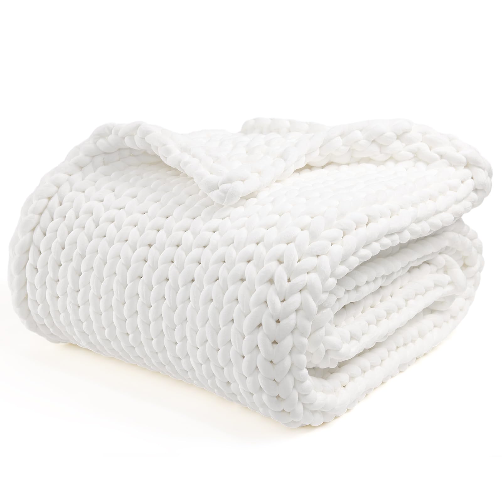 Photo 1 of YnM Velvet Weighted Blanket, Handmade Chunky Knitted Design, Soft and Cozy, Temperature Regulating and Breathable, Machine Washable Throw for Sleep or Home Decor (White, 80x87 Inch, 25lbs)