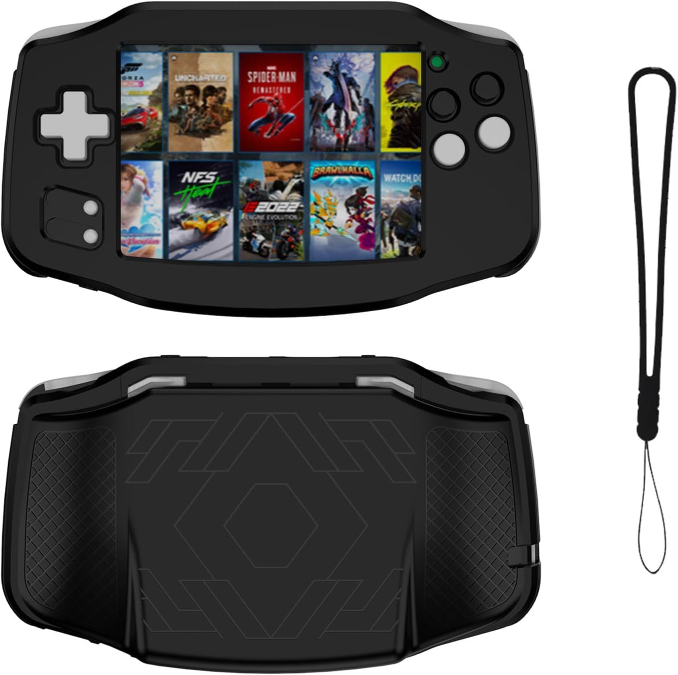 TEHAOUU Silicone Protective Case for Anbernic RG34xx SOFE Case Handheld Game Console Accessories Anti-Scratch Washable Dustproof Waterproof Cover with Lanyard (Black)