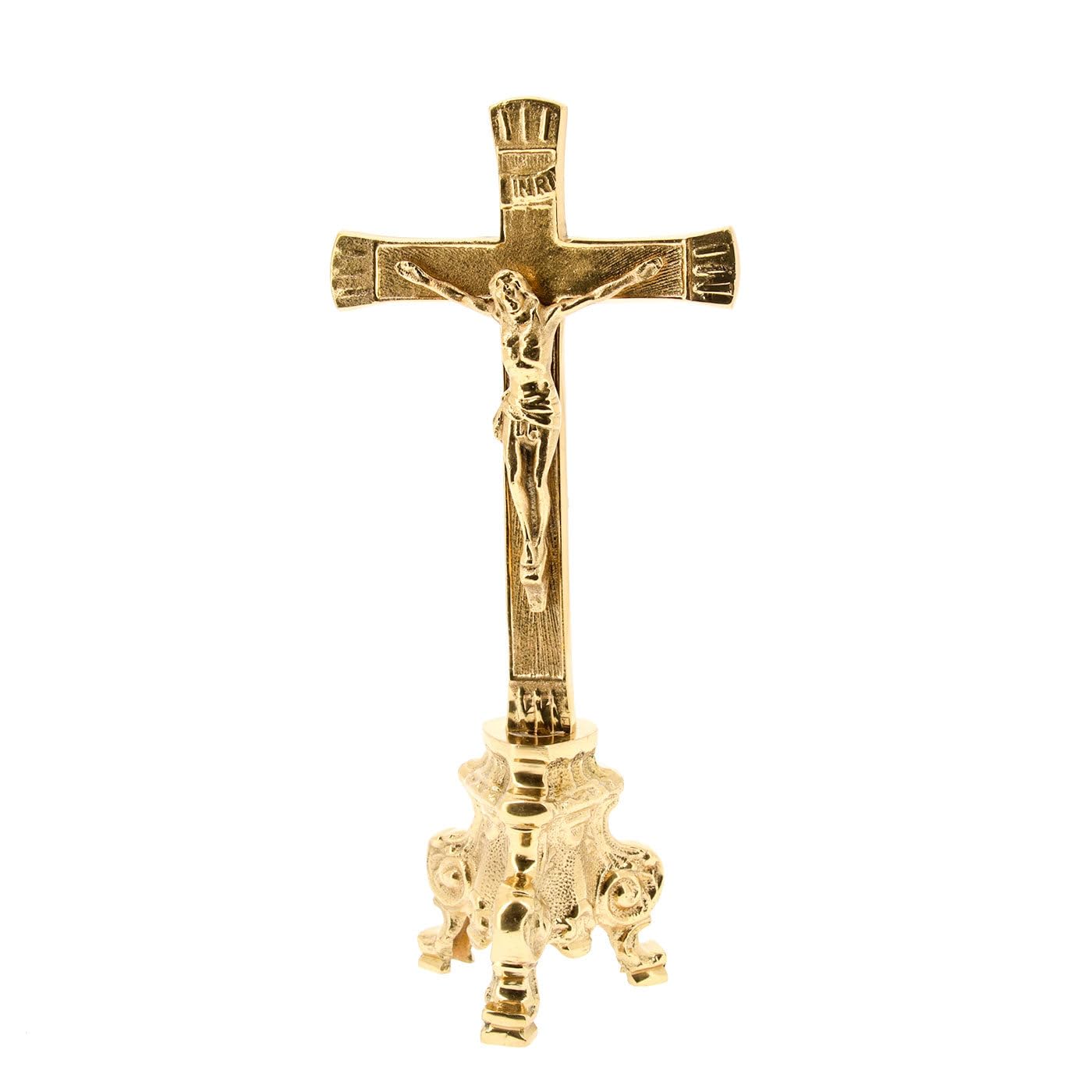 SHALOM - Croce da Altare in Ottone. Dimensioni 11x26 Cm