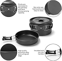 Vista 4 de aiGear Camping Cooking Set Cookware Mess Kit with Storage Bag Pot Pan Set Camping Accessories for Outdoor Camping Hiking Picnic Portable and