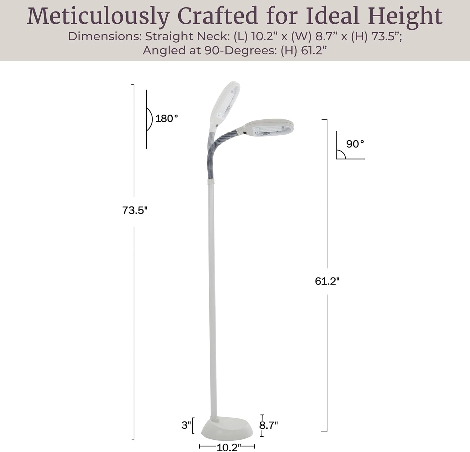 Lavish Home Floor Lamp - Full Spectrum Natural Sunlight Lamp with Bendable Neck - Reading, Craft, Studying, and Esthetician Light (Beige)