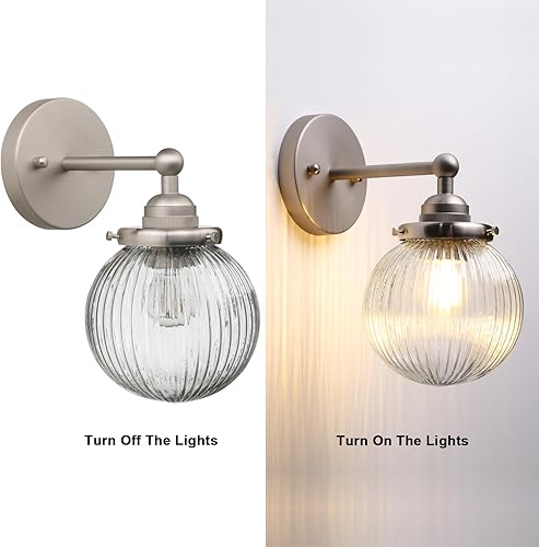 Miniatura 5 de Yosoan Lámpara de pared de 1 luz, estilo vintage, industrial, retro, a rayas, redonda, de vidrio, lámpara de pared para cocina, sala de estar