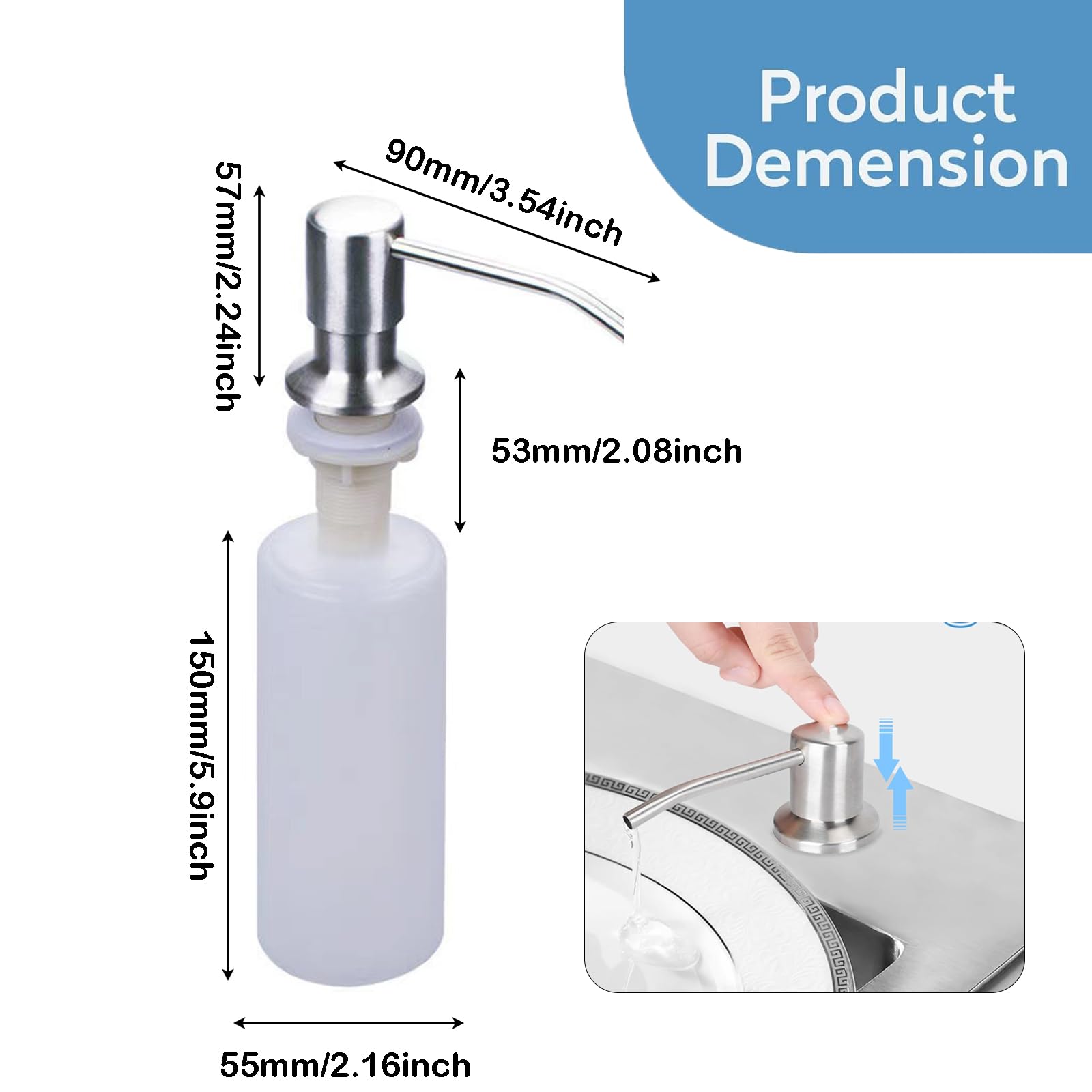Sink Soap Dispenser Kitchen, Built-in Soap Dispenser Stainless Steel ...