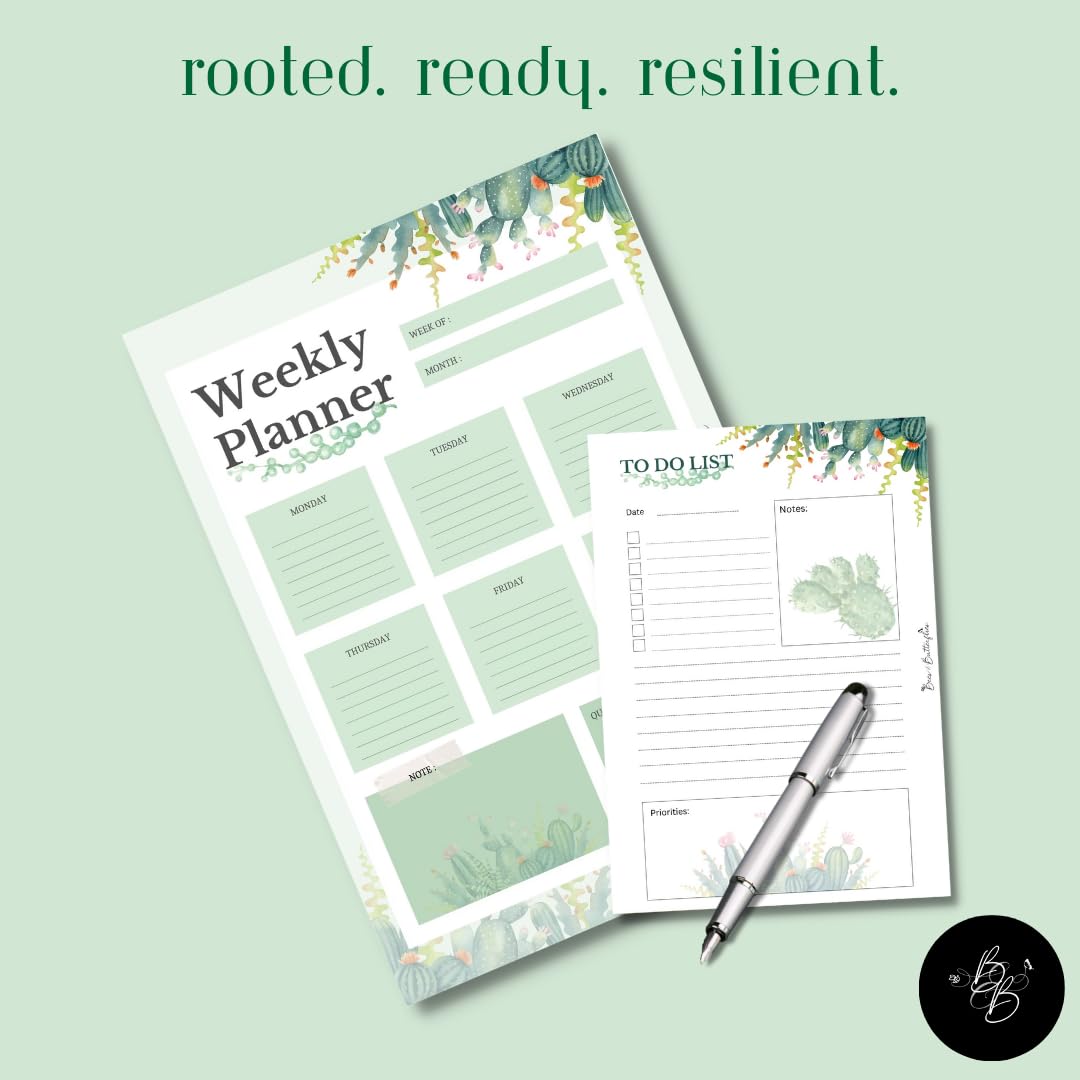 Bees and Butterflies A4 Weekly Planner & A5 To-Do List Combo | 50 Sheets Each | Cactus Design Productivity Set for Office, Work, Study & Home | Elegant Organiser for Scheduling & Daily Task Planning 2