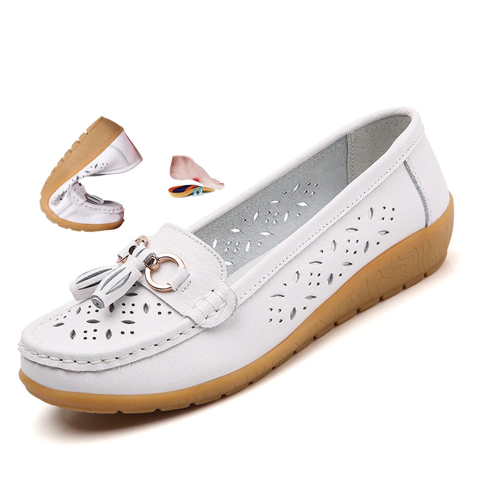 Mocasines ortopédicos para mujer de piel transpirable, mocasines de verano para conducir, cómodos zapatos de piel para el trabajo y caminar