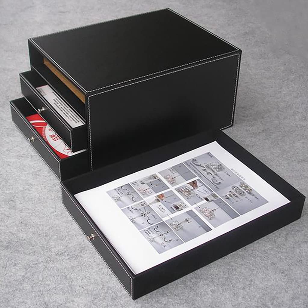 Schubladenbox,Bürobox mit 3 Schüben,Ablageboxen,Ordner a4 Breit,Schubladenbox Pappe,PU-Leder Chubladenbox zur Dokumentenablage,Stehsammler,Briefablag,für Bürobedarf