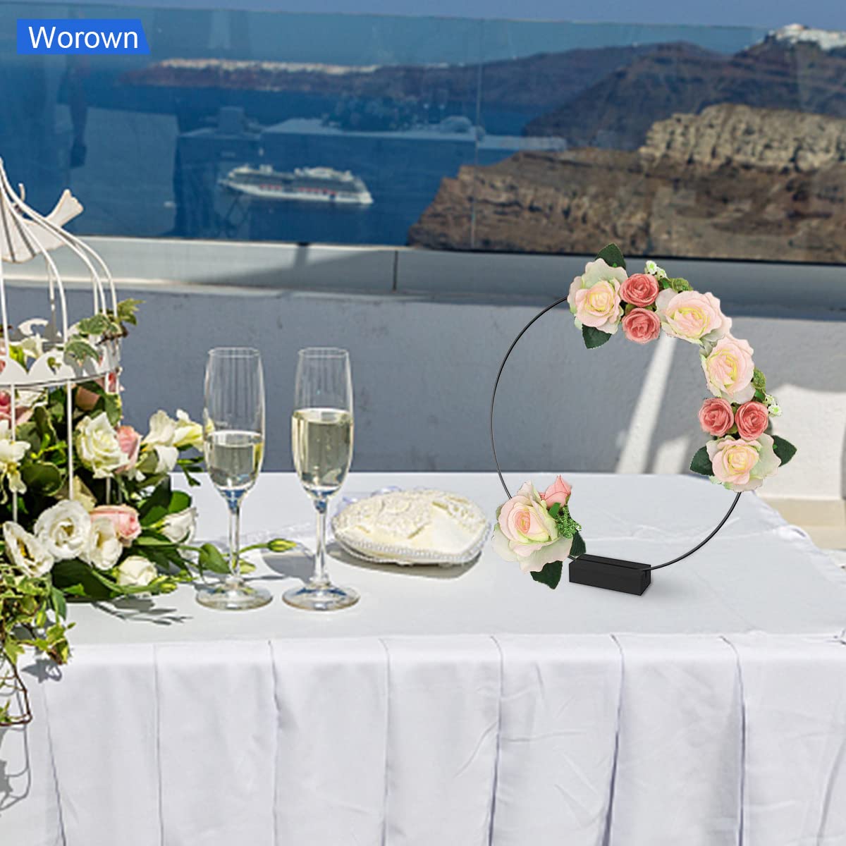 6 Cerchi Floreali In Metallo Argento 30cm Con Base Legno - Per Centrotavola Matrimonio E Decorazioni - Foto 2