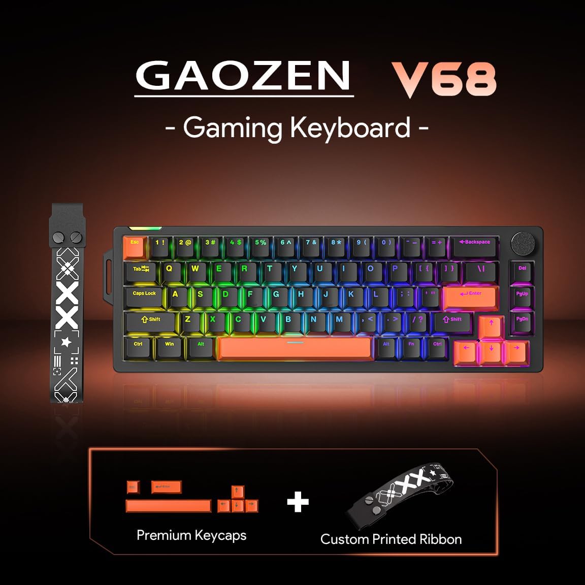 68% Wired Gaming Keyboard with Volume Knob, RGB Backlit, Mechanical Keyboard Gasket Mount with PBT Keycaps,8000 Hz Polling Rate, Hall Effect Cream Switches, Hot-Swap, for FPS Games (Black+Orange)