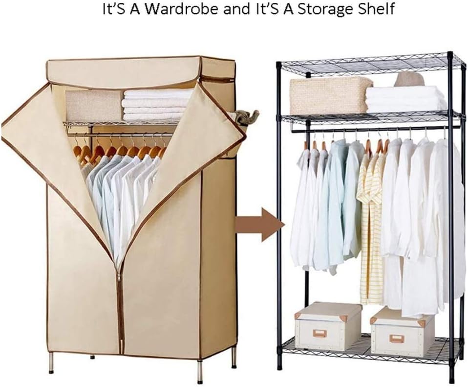 Closet Simple Wardrobe Fabric Steel Tube Reinforced Simple Modern Portable Wardrobe Bedroom Saves Space Clothing Storage Cabinet Wardrobe (Color : Brown)