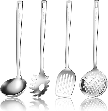 18/8 Stainless Steel Cooking Utensils Set, Spatula Set Kitchen Wok Utensils Set, Include Soup Ladle,Spaghetti Server,Slotted Spatula Turner,SkimmerDishwasher Safe, Mirror Polished