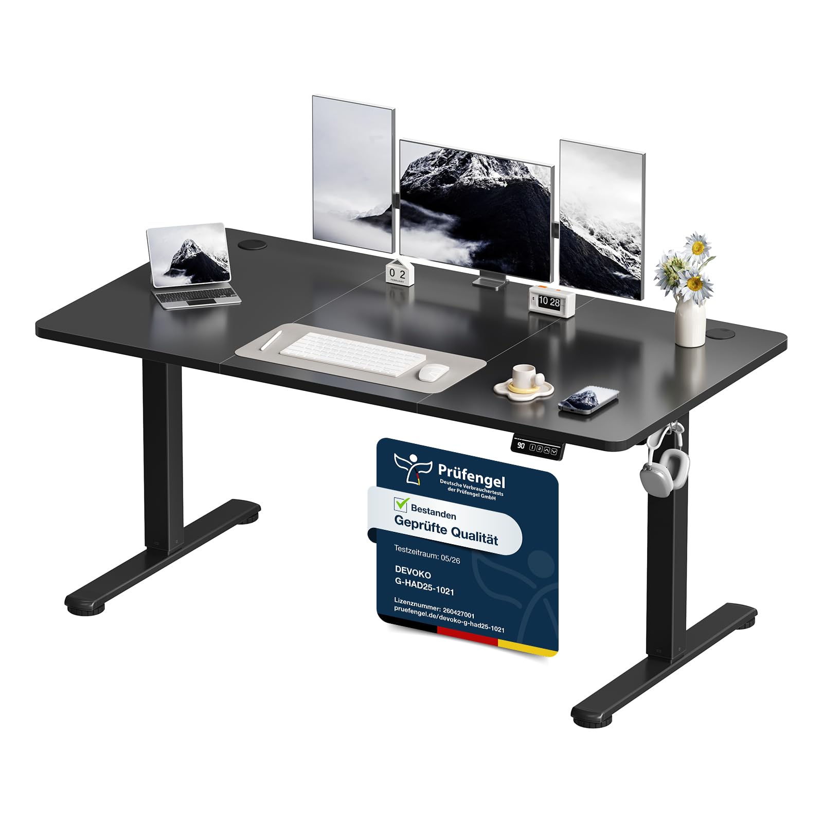 Devoko Elektrisch Höhenverstellbarer Schreibtisch 150 x 60cm,Schwarz