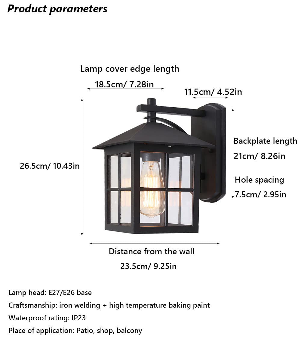 Außen Vintage Wandleuchten 10.4 "H Wasserdicht Schwarz Wandhalterung Porch Lights Europäische Wandleuchte Außenwandlaterne für Garageneinfahrt Bauernhaus Restaurant