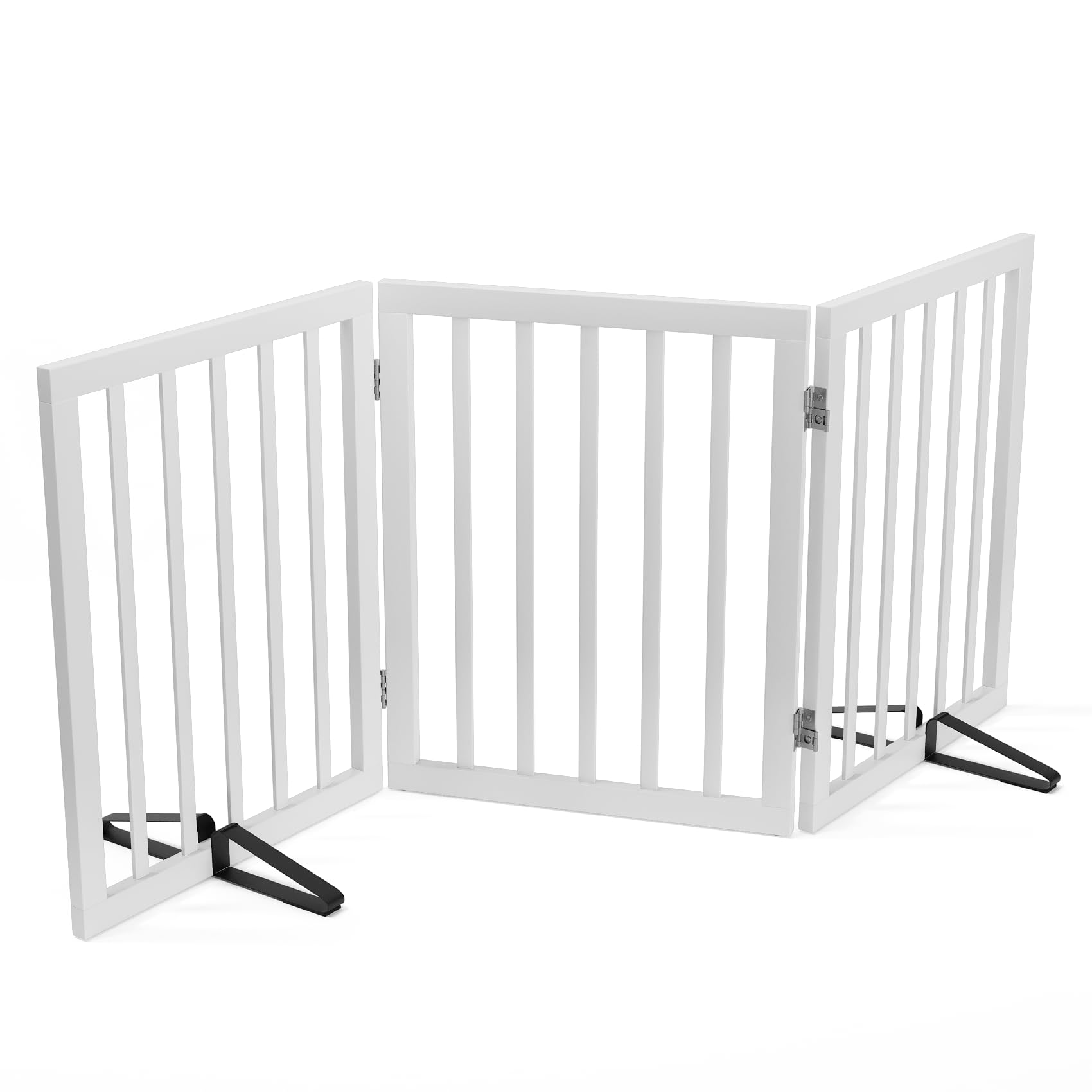 Dog Gates for The House Freestanding Foldable Pet Gates for Doorways 3 Panels 24'' Tall with 2PCS Support Feet Wooden White Dog Gate for Stairs