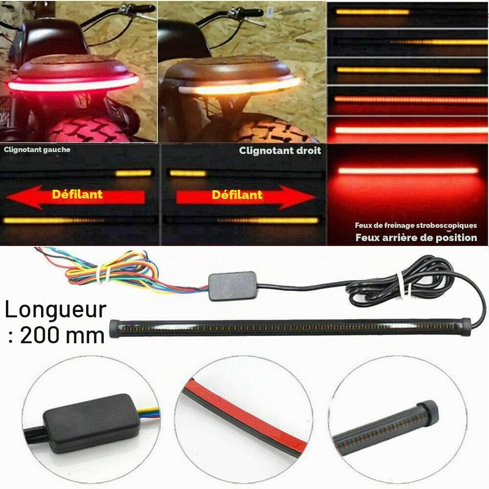 MACHSWON Feu arrière de moto, bande de voyant indicateur de clignotant LED étanche pour toute moto, longueur 20cm