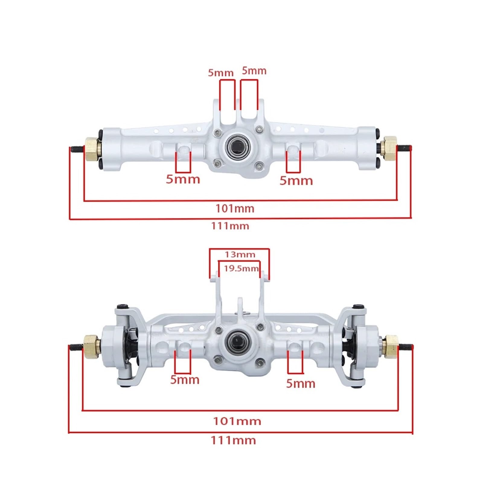 Zestaw przedniej tylnej osi ze stopu aluminium do samochodu gąsienicowego 1/18 RC TRX4M zamienne części zamienne (czerwona oś tylna)