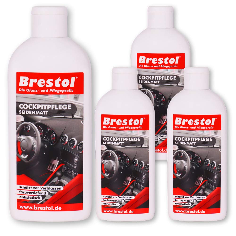 Brestol Cuidado de plástico para Coche, 4 Unidades de 250 ml, Cuidado Profundo de Goma, Cuidado Interior de plástico, Goma y Vinilo