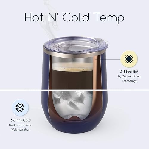 Miniatura 3 de Maars Bev - Vaso de vino de acero inoxidable sin tallo con tapa aislado al vacío de 12 onzas a prueba de derrames apto para viajes vasos clásicos de