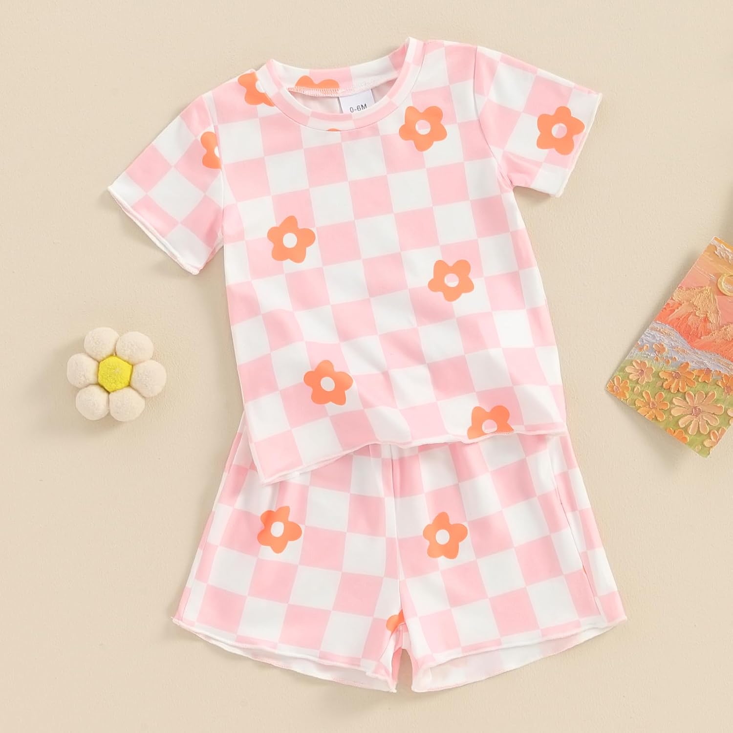 Thorn Tree Toddler Girl Clothes Floral Plaid T-Shirt & Elastic Waistband Shorts Summer Outfits for Girls - Image 8