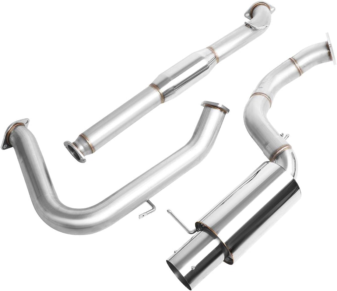 Auto Dynasty 4 Inches Round Muffler Tip Catback Exhaust System Compatible with 2000-2005 Mitsubishi Eclipse V6, Stainless Steel