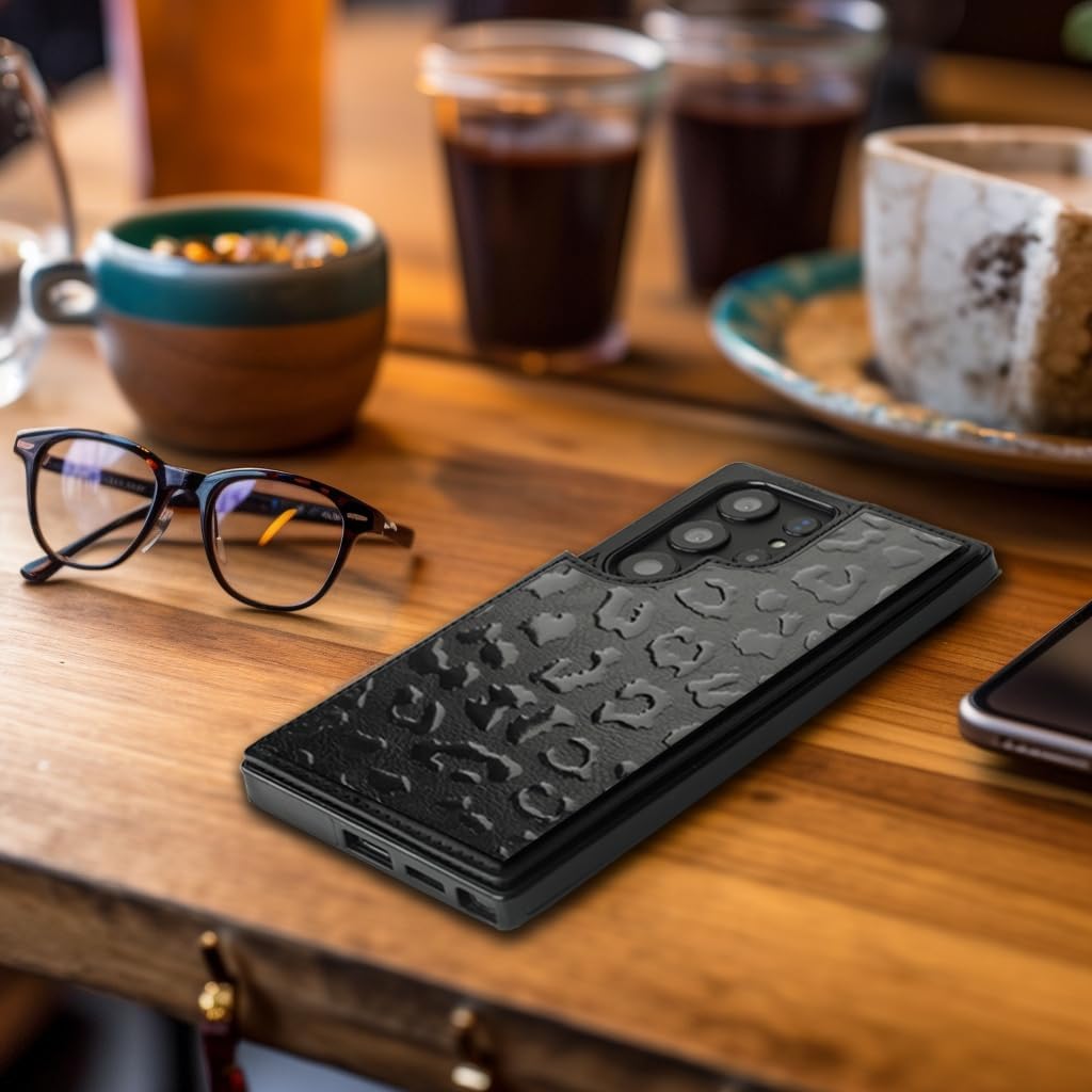 uCOLOR Wallet Case for Samsung Galaxy S25 Ultra Wallet Case with Card Holder,Flip Folio Leather Wallet Case Protective Cover (Black Leopard) - Image 4