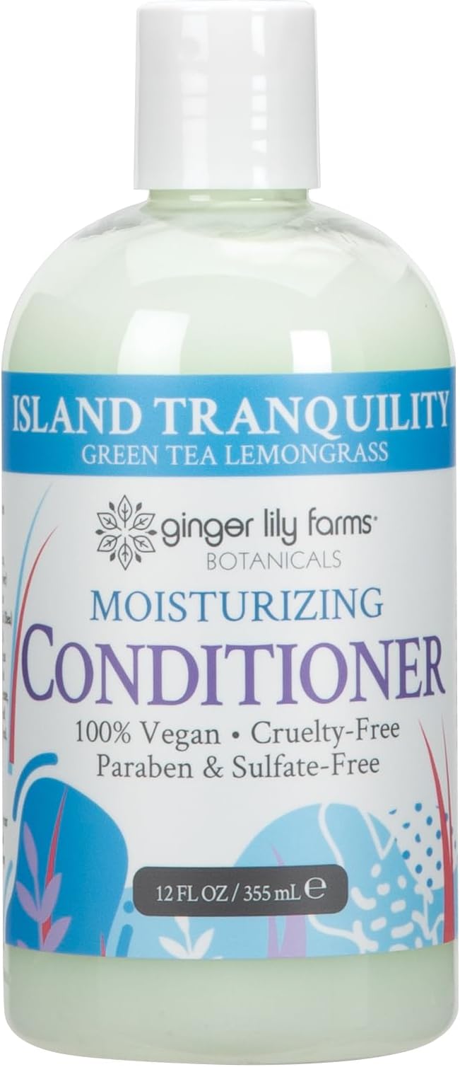 Ginger Lily Farms Botanicals Moisturizing Conditioner for Dry Hair, Island Tranquility, 100% Vegan & Cruelty-Free, Green Tea Lemongrass Scent, 12 Fl Oz