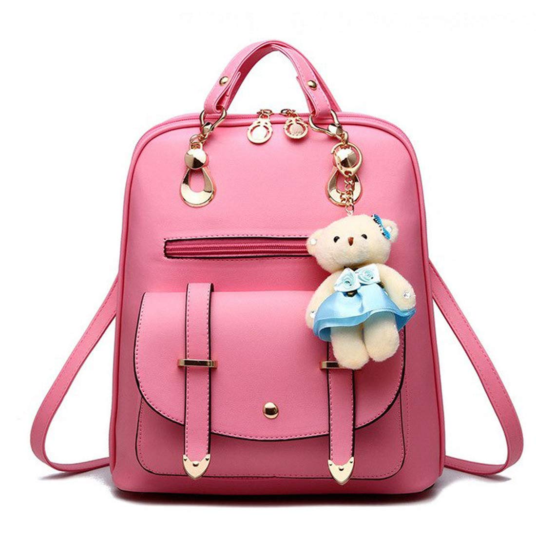 AliceFashion Girl's Women Synthetic Leather School Shoulder Bag Backpack Travel Rucksack Purse With Adorable Bear(new teddy