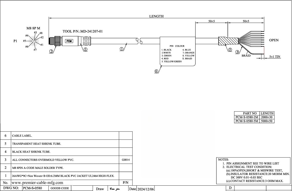 M8 GPIO Triggerkabel 8-polig - Hochflexibles Industriekamera Kabel Für Bildverarbeitung 5m