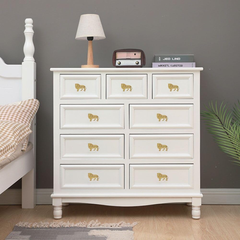 4 Pcs Lion Cabinet Knobs, Lion Drawer Knob Handle, Gold Metal Zinc Alloy Single Hole Pull, Animal Lion Decorative Knob for Dresser, Bookcase, Door, Furniture Hardware (Gold)