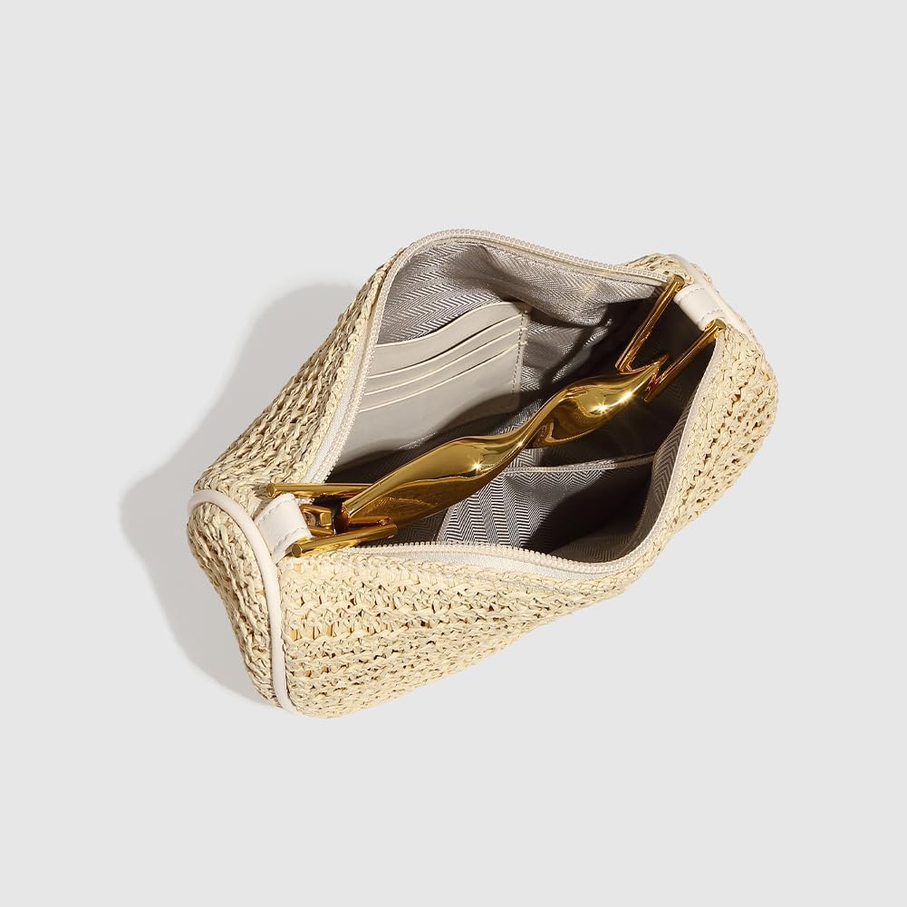 CUXVA Straw Clutch Bag for Women Mini Summer Satchel Purse Fashion Woven Crossbody Shoulder Handbags with Chain Strap - Image 3