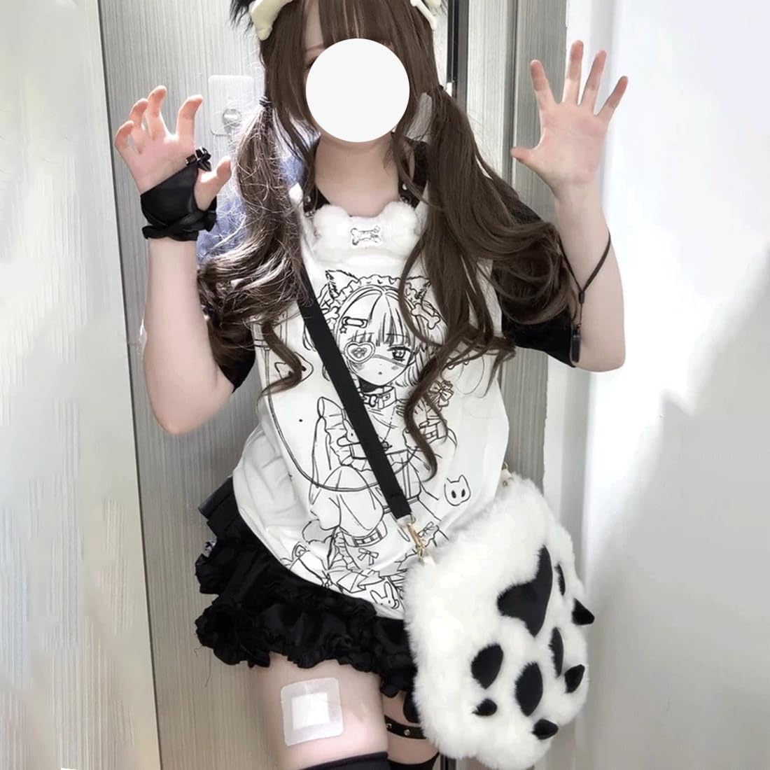 Gothic Kawaii Y2K Clothes Casual Crewneck Loose Raglan Short Sleeve Cute Cartoon Graphic A Sick Maid Print T-Shirt - Image 4