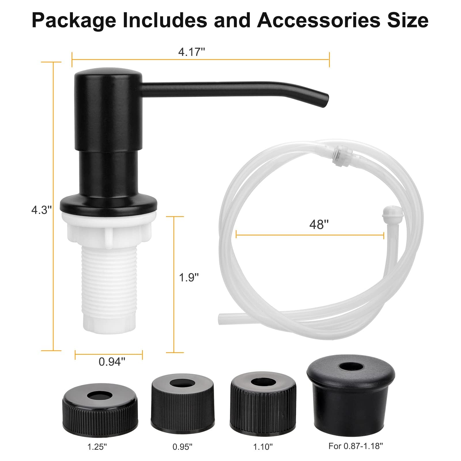 Linkstyle Seifenspender Küche with 120cm Silikonschlauch, Edelstahl Lotionspender Küchen Spülbecken Bad Dusche Zubehör, Pumpe für Flüssige Badezimmer und Spülmittelspender, Schwarz