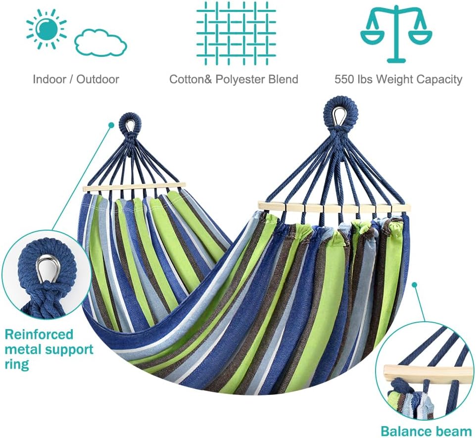 MOSFiATA Hammocks Portable Camping Hammock Upgraded 550lb Comfortable Fabric Hammock with Two Anti Roll Balance Beam and Sturdy Tree Straps for Camping, Patio, Backyard, Outdoor ?Light Green?