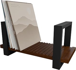 Decorative Vinyl Record Storage Holder for Up to 57 LPs, Mid-Century Style