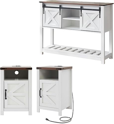 Miniatura 12 de Mesa de entrada de granja con puertas corredizas de granero, mesa consola de madera con estante de almacenamiento, mesa de sofá rústica para sala de
