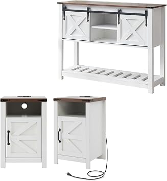 Farmhouse Entryway Table Set of 3, Console Table with Storage and 2 End Tables, Rustic Sofa Table Set for Living Room, Hallway, Bedroom, Black