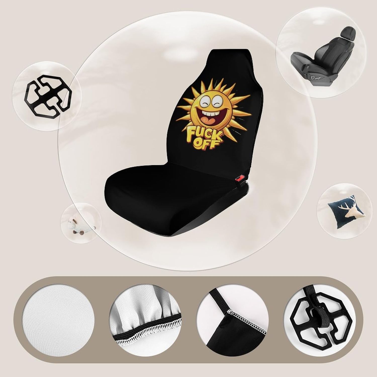 Fuck Off Sunshine Car Seat Covers Universal Car Front Seats Protector Auto Interior Accessories 1PCS