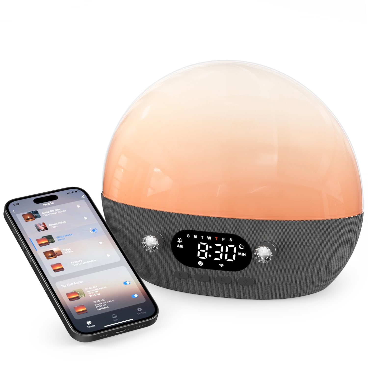 Dekala Wake-Up Light & White Noise Machine, APP-Steuerung Einschlafhilfe Baby, 11 beruhigende Klänge, Sonnenaufgang Wecker mit Nachtlicht, Soundmaschine für Babys, Kinder & Erwachsene