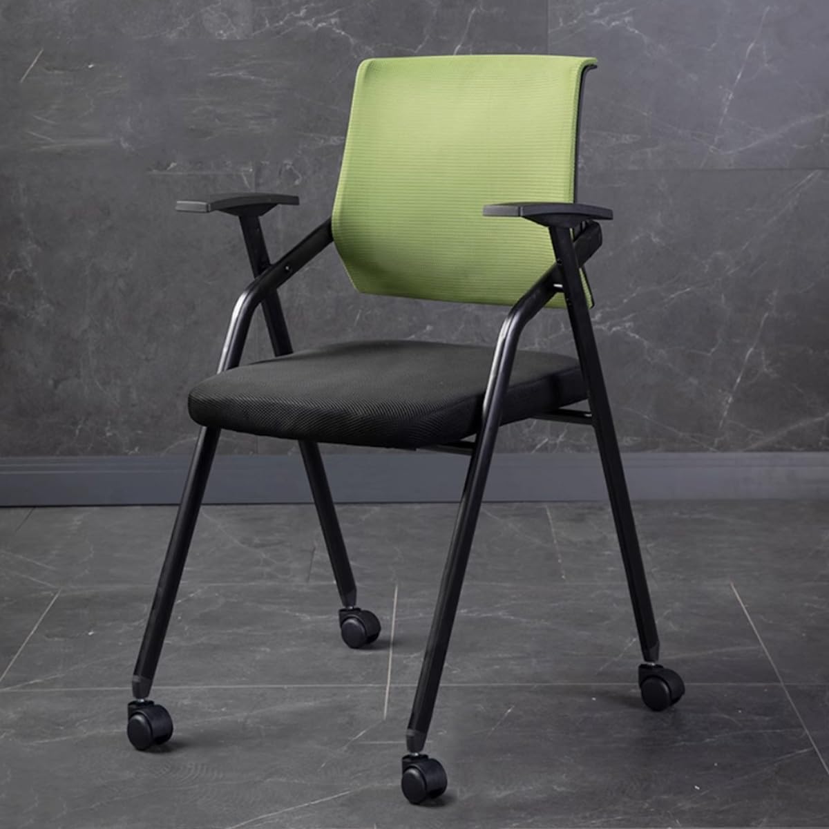 Green Mesh Składane krzesło biurowe z kółkami, lekkie, zajmujące mało miejsca design do domu i biura, nowoczesny komfort i styl, do pracy lub nauki