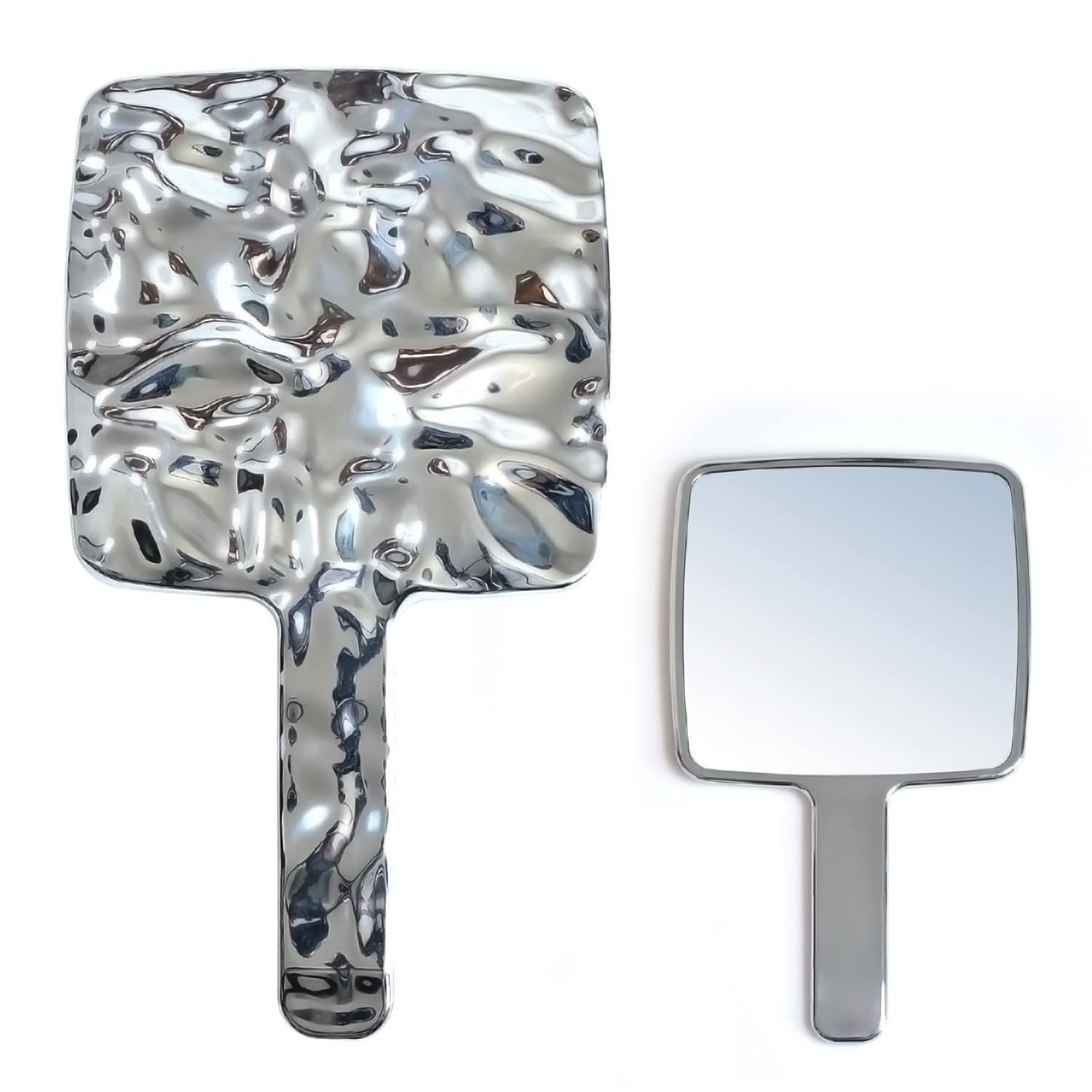 Vintage Vanity Mirror with Handle, Silver Travel Makeup Hand Mirror for Women, Hand Held Aesthetic Water Ripple Frame Decorative Mirror, Modern Small Cute Square Shiny Fancy Mirror Square S