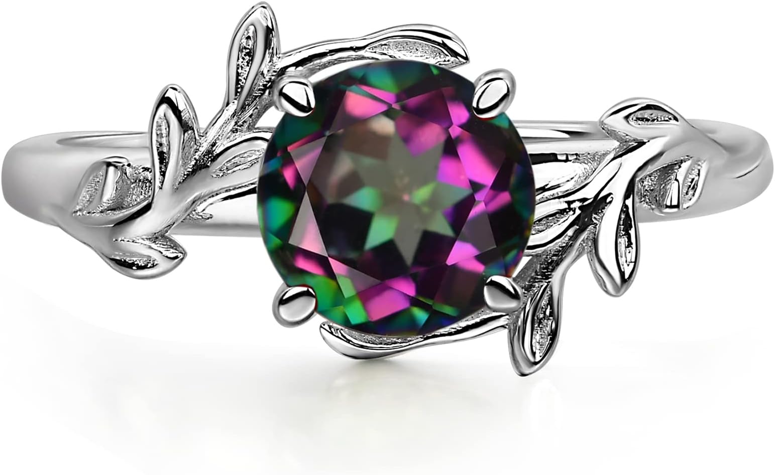 LUORound Shaped 7 MM Gemstone Branch Statement Ring 925 Sterling Silver Birthstone Ring for Women