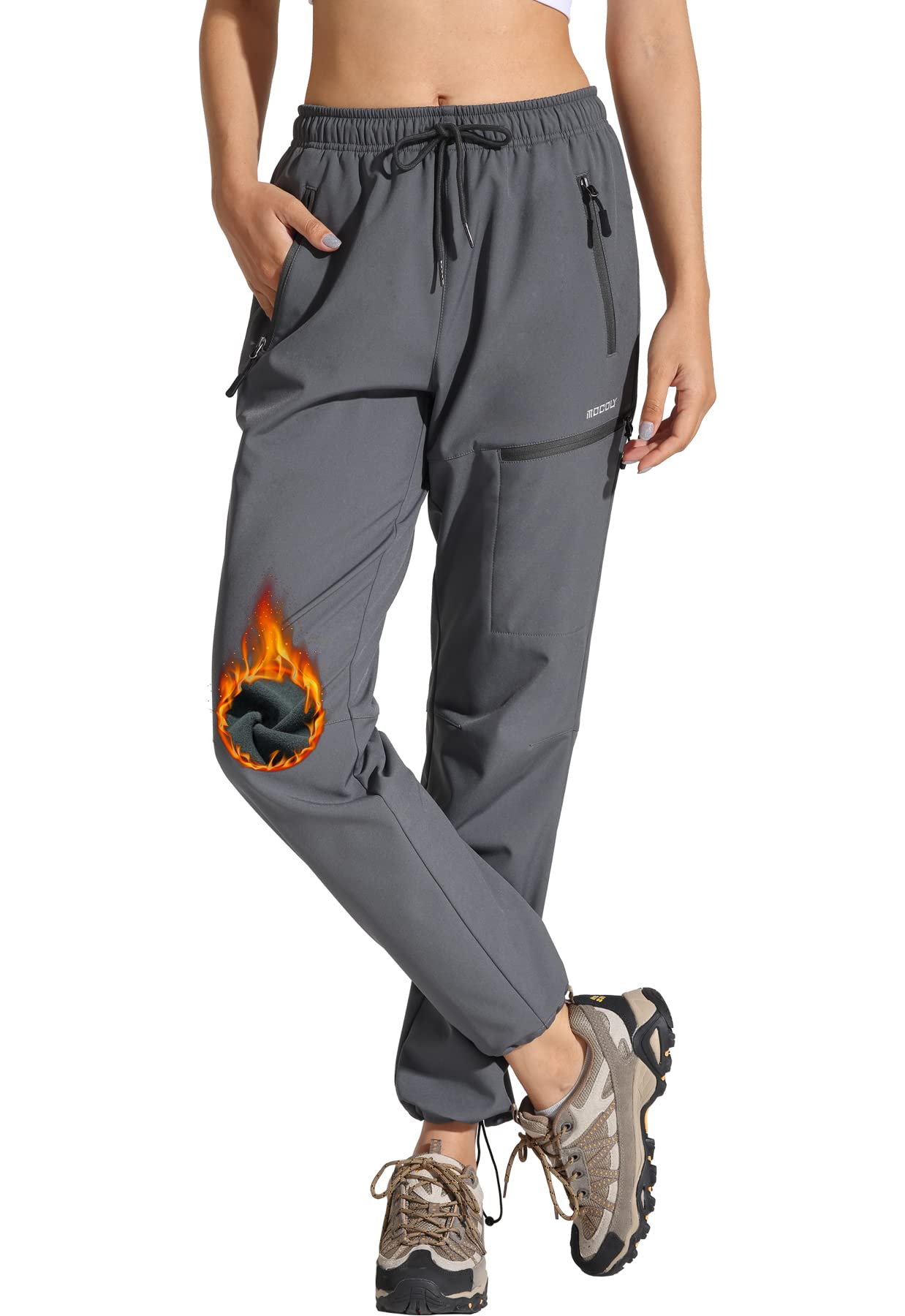 MOCOLY Pantaloni Trekking Donna Pantaloni Sci Invernali Impermeabili Felpati Termici Softshell Pantaloni Tuta Larghi Pantaloni Sportivi da Cargo per Montagna e Sport Outdoor Lavoro