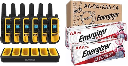 DEWALT DXFRS800 - Walkie Talkies y Energizer de 2 vatios de alta resistencia AA y pilas AAA, 24 baterías dobles A máximas y 24 baterías triple A,