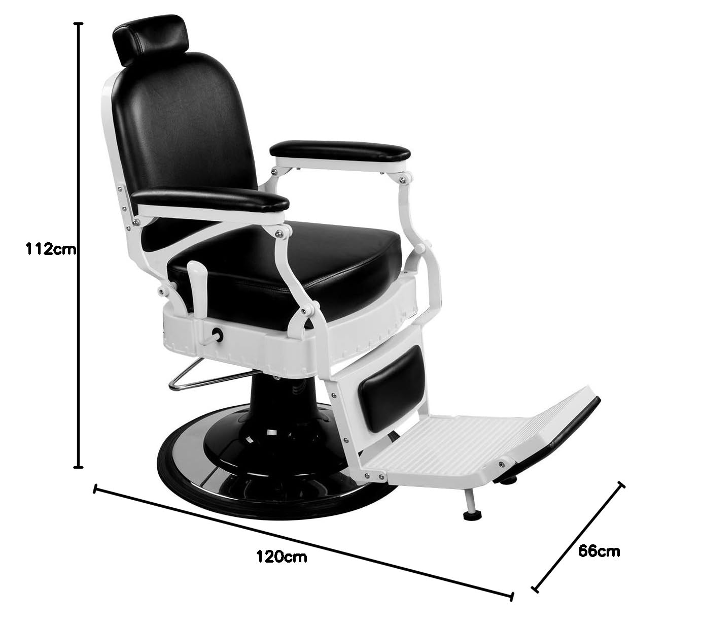 Medeo Herrenstuhl Friseurstuhl schwarz/weiß, zeitgenössisch, 360° drehbar, höhenverstellbar, Kunstleder, 150 kg Belastbarkeit, Entspannen
