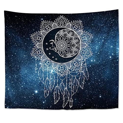 Erddcbb Fantasy Dreamcatcher Tapestrymystic Dream Catcher With Feathers And Moon Tapestriseart Nature Boho Home Decorations Tapestry Wall Hangingblack W51 X L59 #TOP22