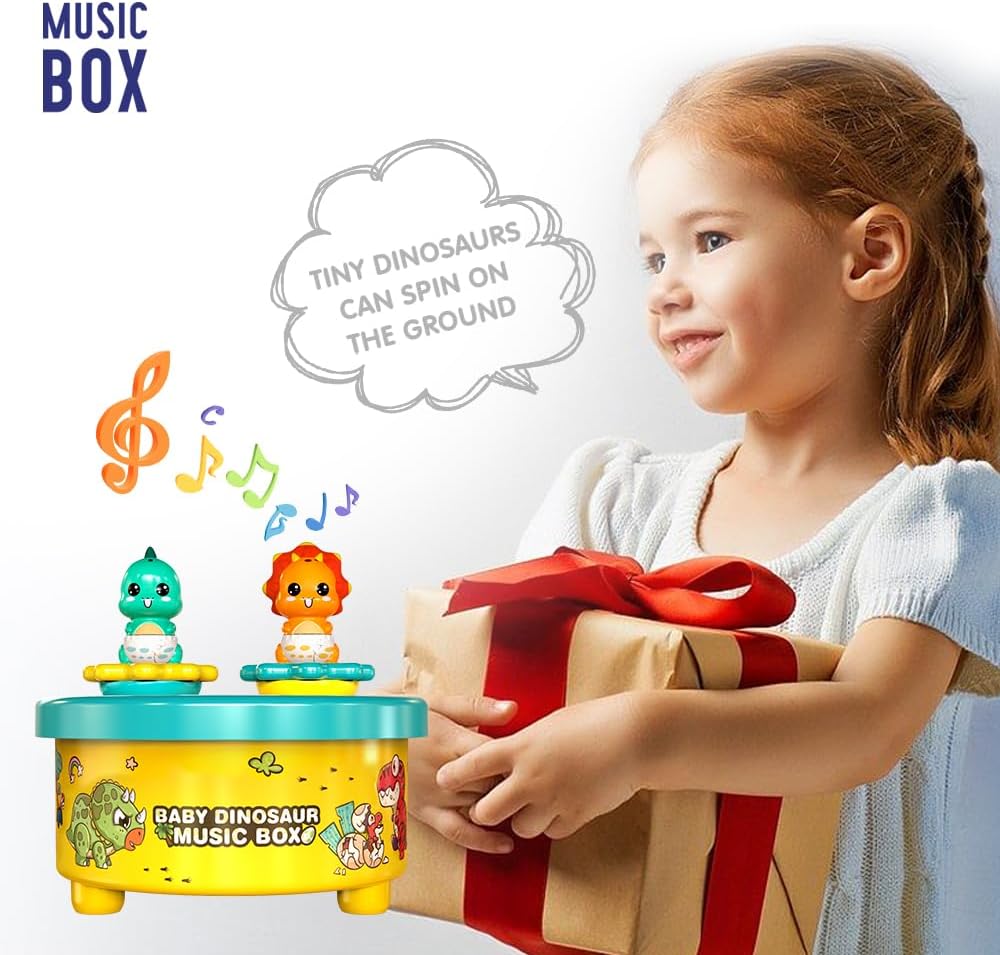 WEofferwhatYOUwant Baby Dinosaur Music Box – Dancing Spinning Figures image 3